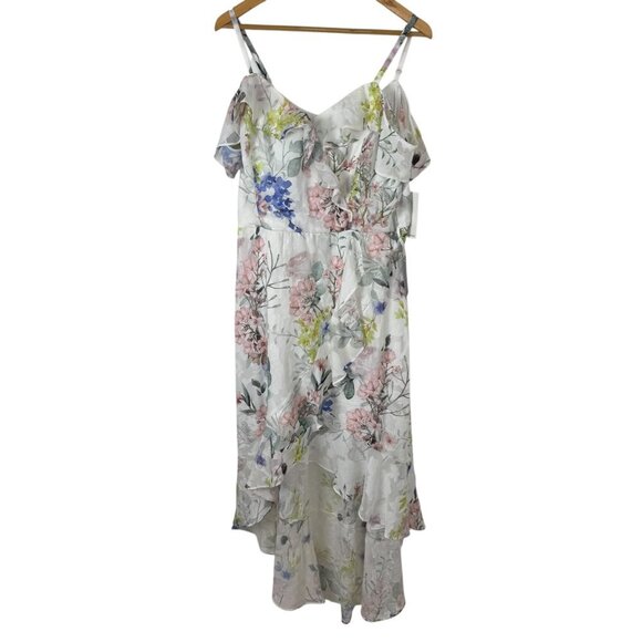Julia Jordan NEW Floral Ivory Multicolor Hi Low Faux Wrap Maxi Dress Size 16 - Picture 4 of 16